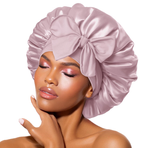 BONNET QUEEN Silk-Like Satin Bonnet with Bow - Adjustable Tie Band Sleep Cap