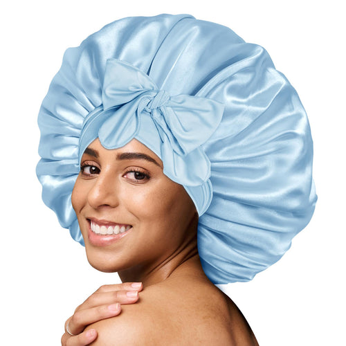 BONNET QUEEN Satin Night Cap for Women - Large Adjustable Bonnet with Tie Band for Curly Hair - Moisture Protect Edges & Natural Luster - Bn001-Black