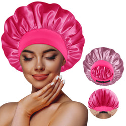 Adjustable Double-Layer Women's Satin Silk Bonnet Nightcap Hot Pink Dark Rose Gold - BONNET QUEEN