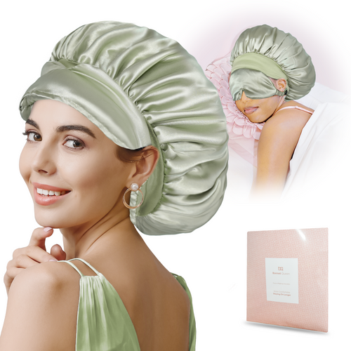 BONNET QUEEN 2-in-1 Satin Bonnet & Eye Mask Set - Adjustable Sleep Cap for Curly Hair
