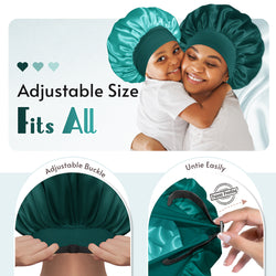 Adjustable Double-Layer Women's Satin Silk Bonnet Nightcap Darkish Green Aqua - BONNET QUEEN