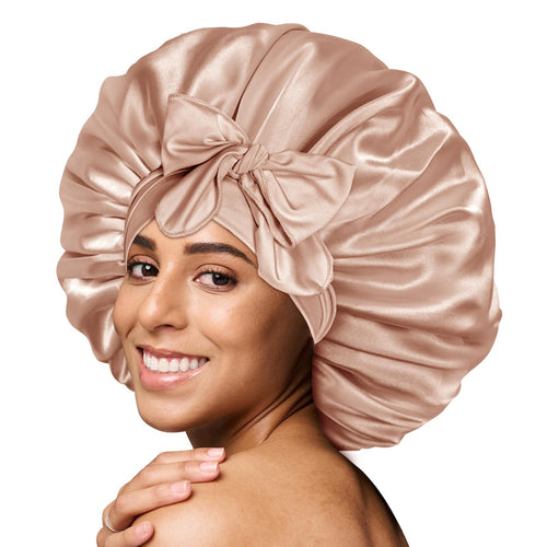 BONNET QUEEN Silk-Like Satin Bonnet with Bow - Adjustable Tie Band Sleep Cap