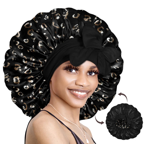 BONNET QUEEN Silk Bonnet for Sleeping Satin Bonnet with Tie Hair Wrap Double-layered long with large powder Sleep Cap for Women Curly Hair woman curly hairstyle adjustable night breathable hair care bonnet Haircare Heatless