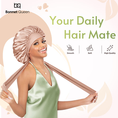 Mother's Day Gift | BONNET QUEEN Pink Satin Bonnet + Satin Heatless Hair Curler Set for Women