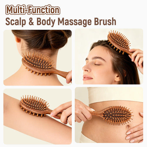 BONNET QUEEN Sandalwood Paddle Brush - Double-Sided Scalp Massager