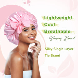 2Pcs Pack Satin Bonnet with Tie Band for Women Curly Hair - BONNET QUEEN