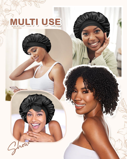 2Pcs Pack Satin Bonnet with Tie Band for Women Curly Hair - BONNET QUEEN