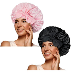 2Pcs Pack Satin Bonnet with Tie Band for Women Curly Hair - BONNET QUEEN
