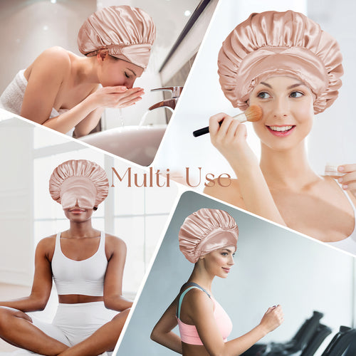 BONNET QUEEN 2-in-1 Satin Bonnet & Eye Mask Set - Adjustable Sleep Cap for Curly Hair