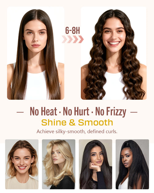 BONNET QUEEN Satin Heatless Hair Curler Set - Large Champagne Silk Ribbon Curling Rod & Scrunchies for Big Curls