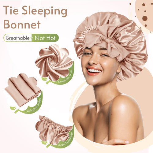 Mother's Day Gift | BONNET QUEEN Pink Satin Bonnet + Satin Heatless Hair Curler Set for Women