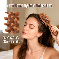 BONNET QUEEN Sandalwood Paddle Brush - Double-Sided Scalp Massager