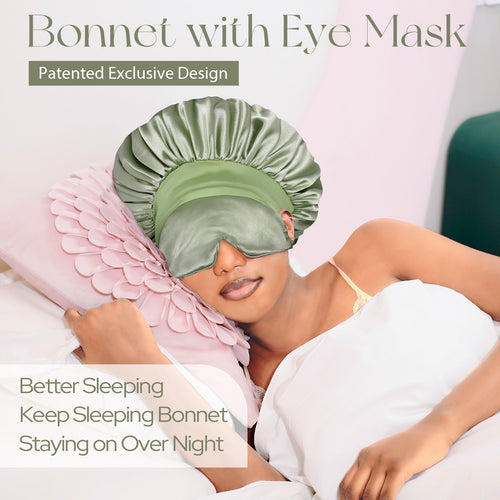 BONNET QUEEN 2-in-1 Satin Bonnet & Eye Mask Set - Adjustable Sleep Cap for Curly Hair