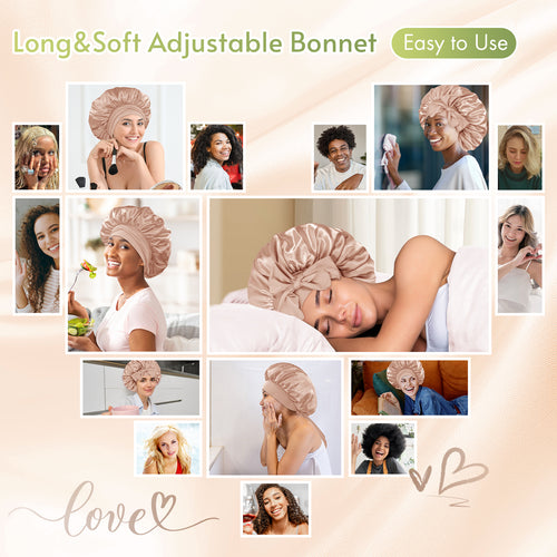 Mother's Day Gift | BONNET QUEEN Pink Satin Bonnet + Satin Heatless Hair Curler Set for Women