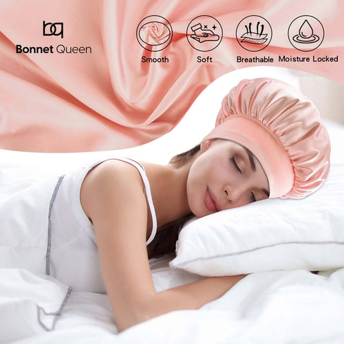 Elastic band adjustable Silk Satin Bonnet Night Cap(Jade+Dark Rose Gold, 4pcs Item Gift Pack)