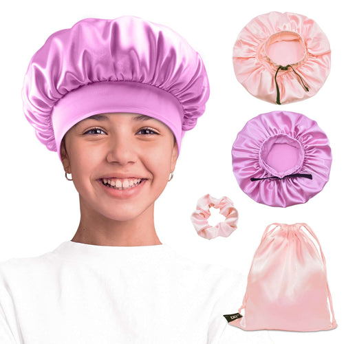 Elastic band adjustable Silk Satin Bonnet Night Cap(Jade+Dark Rose Gold, 4pcs Item Gift Pack)