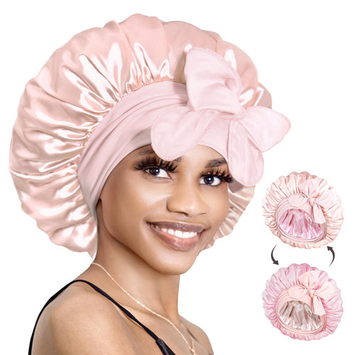 BONNET QUEEN Silk Bonnet for Sleeping Satin Bonnet with Tie Hair Wrap Double-layered long with large powder Sleep Cap for Women Curly Hair woman curly hairstyle adjustable night breathable hair care bonnet Haircare Heatless