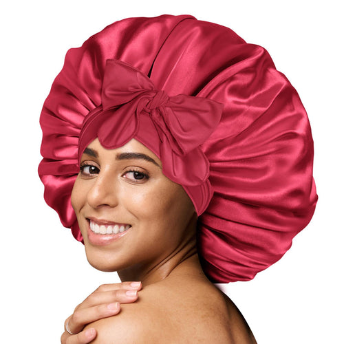 BONNET QUEEN Satin Night Cap for Women - Large Adjustable Bonnet with Tie Band for Curly Hair - Moisture Protect Edges & Natural Luster - Bn001-Black