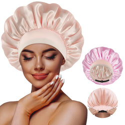 BONNET QUEEN Silky Bonnet for Sleeping Double Layer Satin Adjustable Straps lined Hair Bonnets for Sleeping , reversible hair sleeping bonnet for woman Natural curly Hair