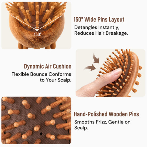 BONNET QUEEN Sandalwood Paddle Brush - Double-Sided Scalp Massager