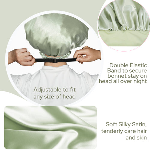 BONNET QUEEN 2-in-1 Satin Bonnet & Eye Mask Set - Adjustable Sleep Cap for Curly Hair