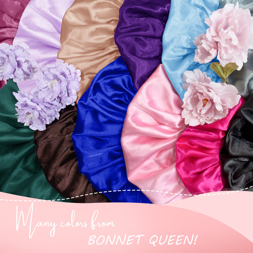 BONNET QUEEN Black Satin Bonnet - Adjustable Elastic Hair Cap for Sleeping Braids Long Hair
