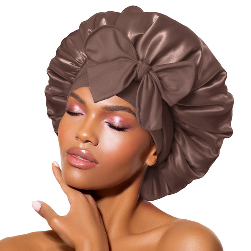 BONNET QUEEN Silk-Like Satin Bonnet with Bow - Adjustable Tie Band Sleep Cap