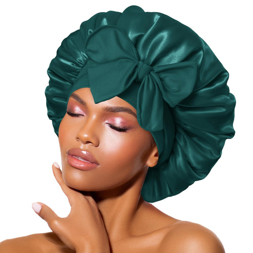 BONNET QUEEN Silk-Like Satin Bonnet with Bow - Adjustable Tie Band Sleep Cap