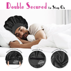 BONNET QUEEN Silky Men's Double Layer Satin Bonnet Adjustable Reversible Hair Cap for Curly Hair Machine Washable Night Sleep Cap