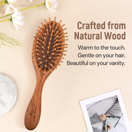 BONNET QUEEN Sandalwood Paddle Brush - Double-Sided Scalp Massager