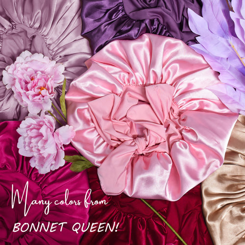 Single Layer Silk Satin Tie Bonnet Large Rose - BONNET QUEEN