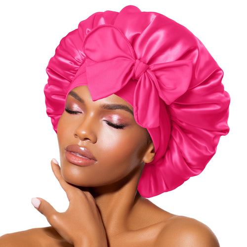 BONNET QUEEN Silk-Like Satin Bonnet with Bow - Adjustable Tie Band Sleep Cap
