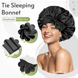 BONNET QUEEN Silk-Like Satin Bonnet with Bow - Adjustable Tie Band Sleep Cap