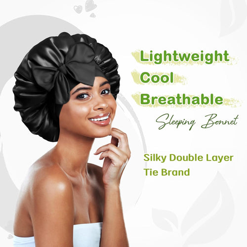 BONNET QUEEN Silk-Like Satin Bonnet with Bow - Adjustable Tie Band Sleep Cap