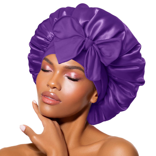 BONNET QUEEN Silk Satin Night Cap for Sleeping Women Adjustable Bonnet with Stretchy Band & Tie Band for Curly Hair Care Bn001-Champagne-M Machine Washable Premium Material Non-Slip Design