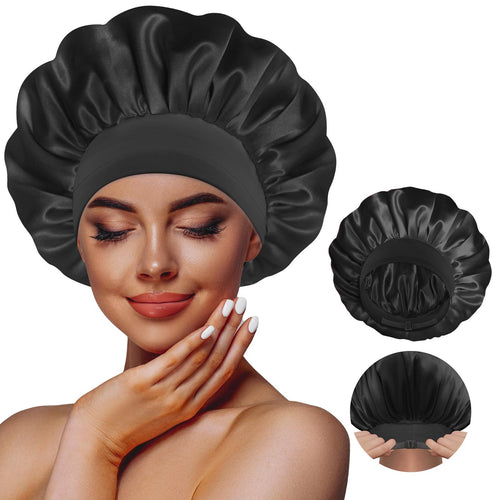 BONNET QUEEN Silky Bonnet for Sleeping Double Layer Satin Adjustable Straps lined Hair Bonnets for Sleeping , reversible hair sleeping bonnet for woman Natural curly Hair