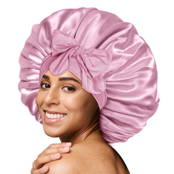 BONNET QUEEN Satin Night Cap for Women - Large Adjustable Bonnet with Tie Band for Curly Hair - Moisture Protect Edges & Natural Luster - Bn001-Black