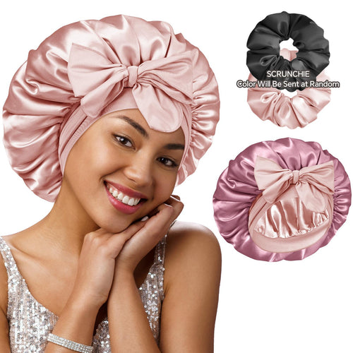 BONNET QUEEN Hyaluronic Acid Sleep Women's Hat Reversible Double Layer Hat Night Sleep Cap Wraps Curly Hair with Adjustable Tie and Random Color Scrunchie Women's Curly Hairstyle Adjustable Night Breathable Hair Care Hat Moisturizes hair