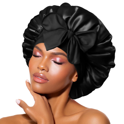 BONNET QUEEN Silk-Like Satin Bonnet with Bow - Adjustable Tie Band Sleep Cap