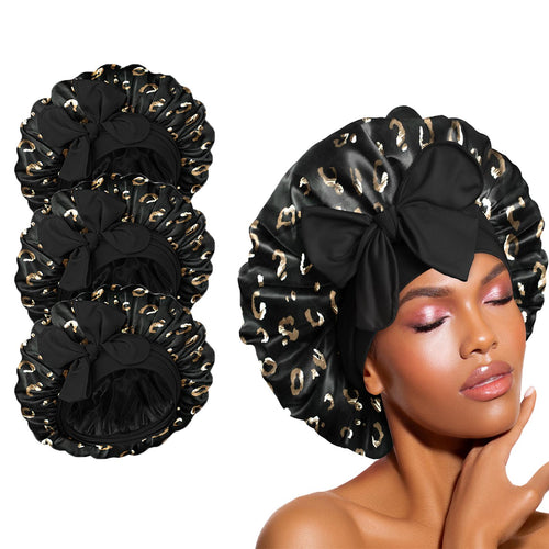 BONNET QUEEN 3Pcs Solid Color Satin Bonnet , Soft Silky Bonnet for Sleeping, Night Cap, Hair Care Hat with Tie Band Bonnets  Natural Luster Moisturized Haircare beanie