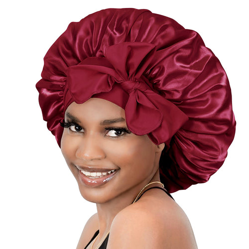 BONNET QUEEN Silk-Like Satin Bonnet with Bow - Adjustable Tie Band Sleep Cap