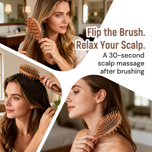 BONNET QUEEN Sandalwood Paddle Brush - Double-Sided Scalp Massager