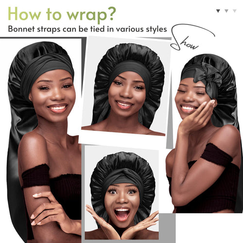 BONNET QUEEN Long Bonnet Silky Bonnet Braid Bonnet for Sleeping Satin Bonnet with Tie Band Sleep Cap for Women Braid Curly Premium Hat