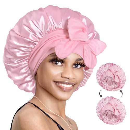 Bonnet Queen Double Layer Satin Bonnet Silky Nightcap for Sleeping Hair Cap with Elastic Tie Band for Curly Hair Gifts for Women Headwear Adjustable Style Springtok Haircare Heatless Bn007-Black&Burgundy Machine Washable Reversible Satin Bonnet