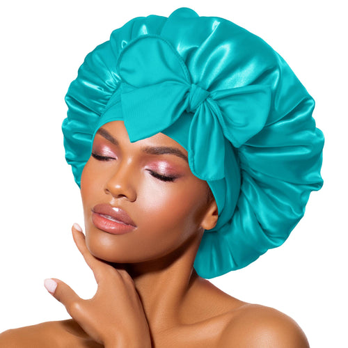 BONNET QUEEN Silk-Like Satin Bonnet with Bow - Adjustable Tie Band Sleep Cap