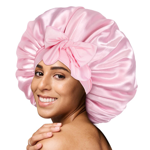 BONNET QUEEN Silk-Like Satin Bonnet with Bow - Adjustable Tie Band Sleep Cap