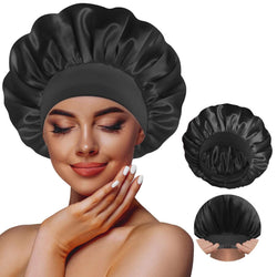 Adjustable Double - Layer Men's Satin Silk Bonnet Black - BONNET QUEEN