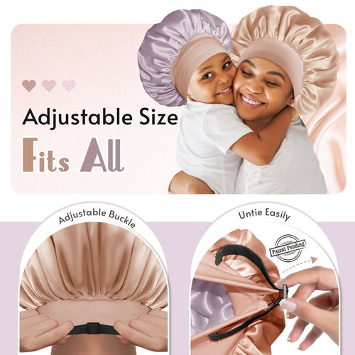 Adjustable Double - Layer Silky Satin Bonnet Champagne Gray Rose Gold - BONNET QUEEN