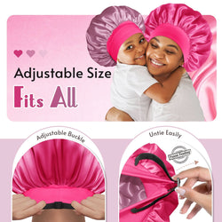 Adjustable Double - Layer Silky Satin Bonnet Hot Pink Dark Rose Gold - BONNET QUEEN