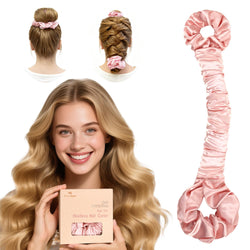 BONNET QUEEN Multi-function Satin Heatless Hair Curler & Hair Tie Non-Heating Hair Roller Curling Rod with Scrunchie, Large, champagne(For Big Curls)
